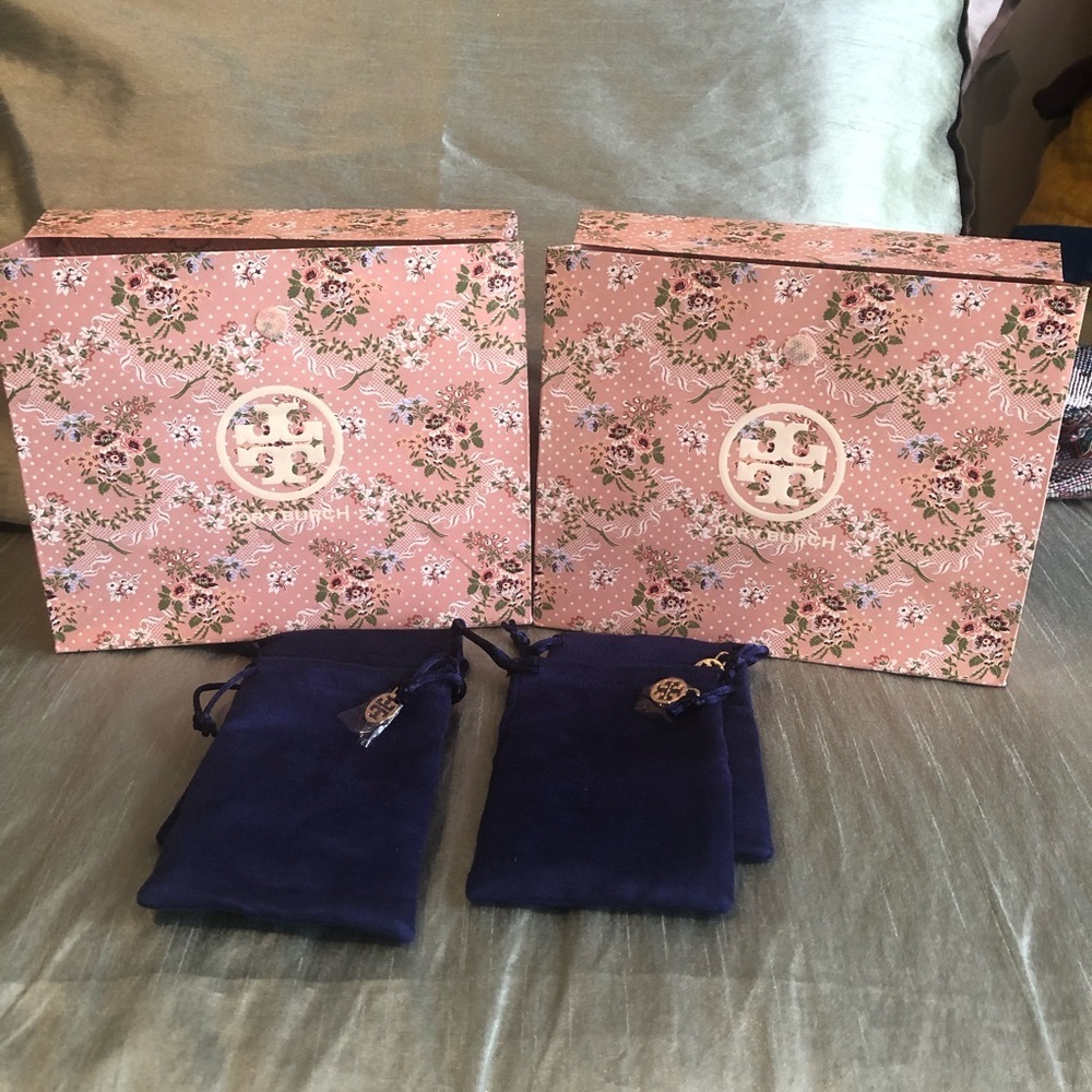 Beautiful New Tory Burch gift bags and 4 jewelry pouches
